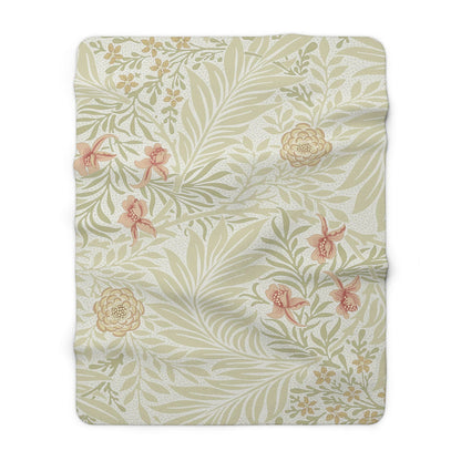 William Morris Larkspur Green Fleece Lined Blanket