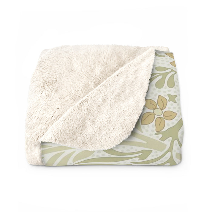 William Morris Larkspur Green Fleece Lined Blanket