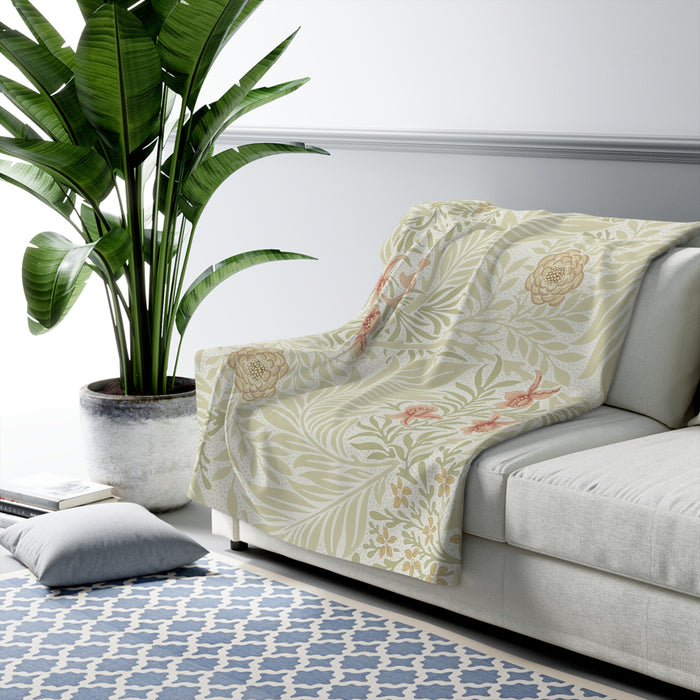 William Morris Larkspur Green Fleece Lined Blanket