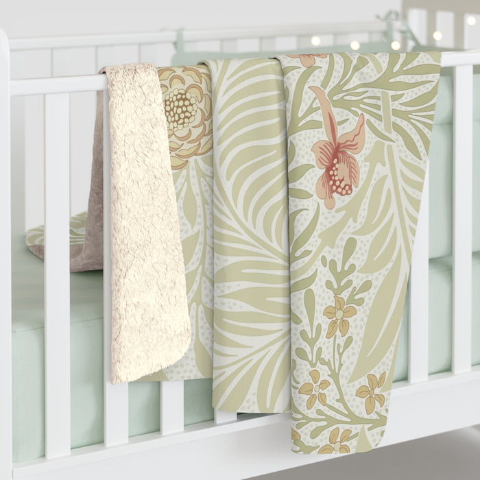 William Morris Larkspur Green Fleece Lined Blanket