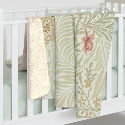 William Morris Larkspur Green Fleece Lined Blanket