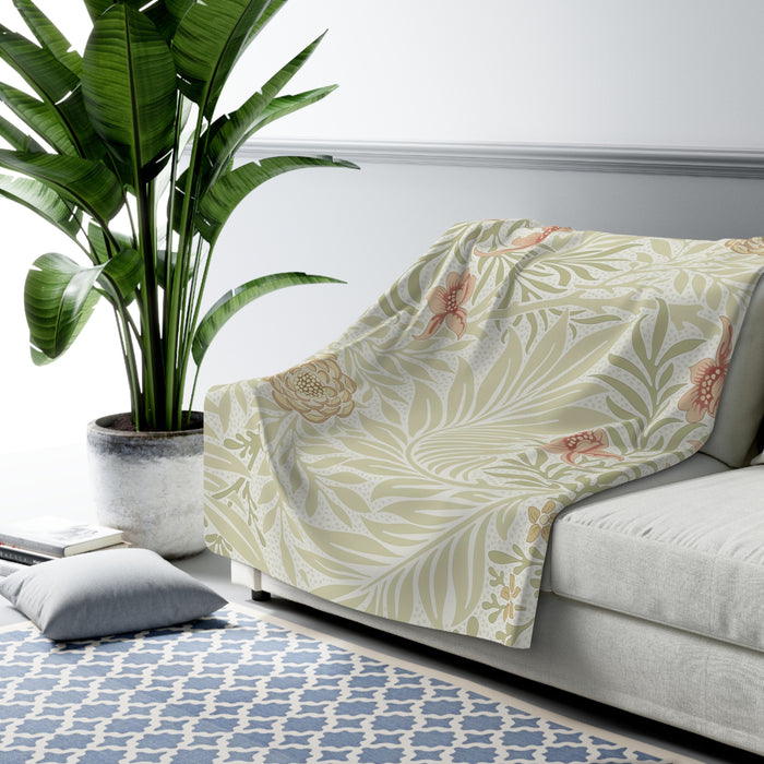William Morris Larkspur Green Fleece Lined Blanket