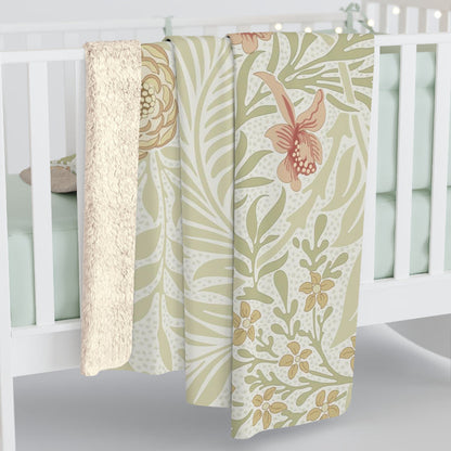 William Morris Larkspur Green Fleece Lined Blanket
