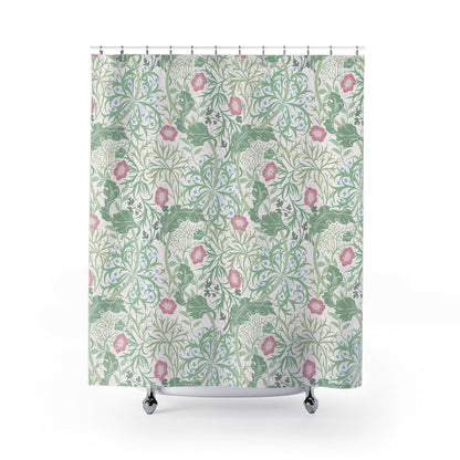 William Morris Shower Curtain Seaweed Mint Green & Rose Pink