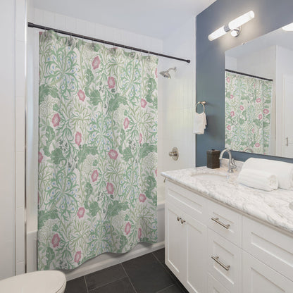 William Morris Shower Curtain Seaweed Mint Green & Rose Pink