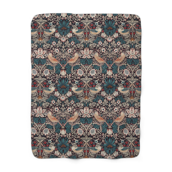 William Morris Strawberry Thief Mulberry Fleece Lined Blanket