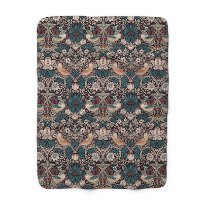 William Morris Strawberry Thief Mulberry Fleece Lined Blanket