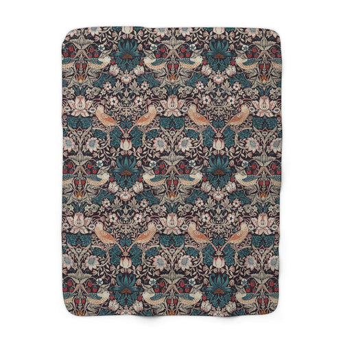 William Morris Strawberry Thief Mulberry Fleece Lined Blanket