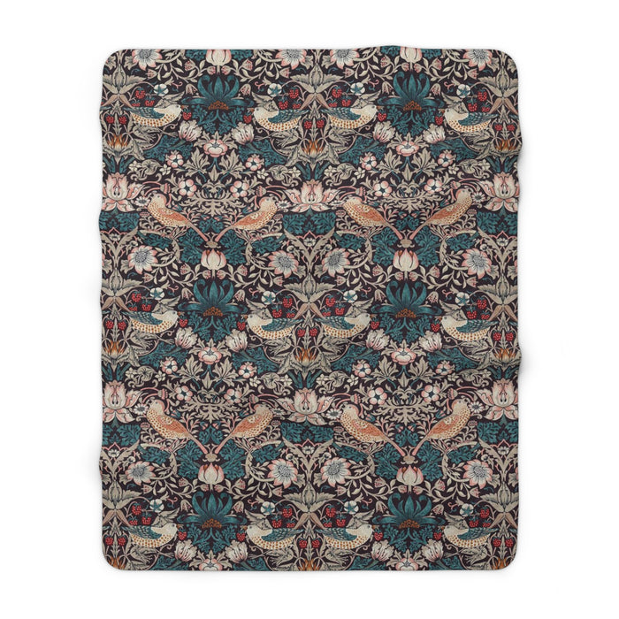 William Morris Strawberry Thief Mulberry Fleece Lined Blanket