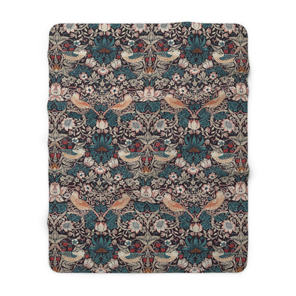 William Morris Strawberry Thief Mulberry Fleece Lined Blanket