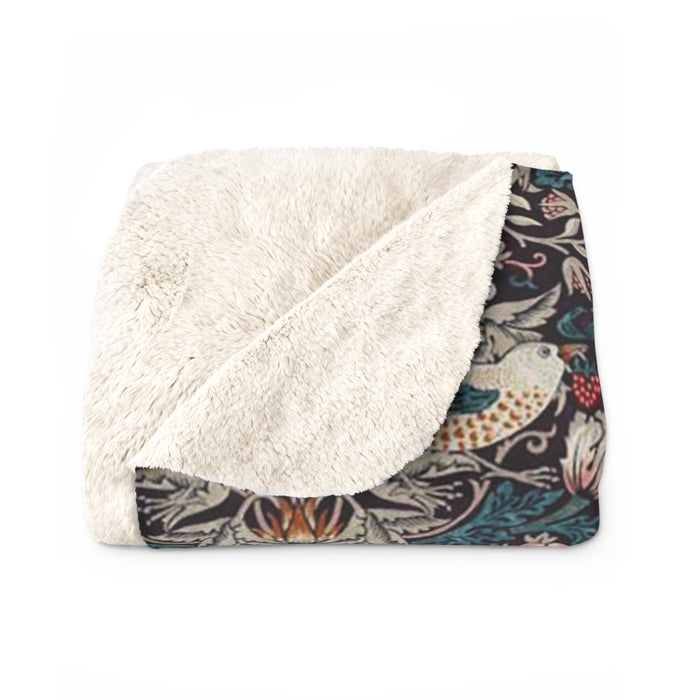 William Morris Strawberry Thief Mulberry Fleece Lined Blanket