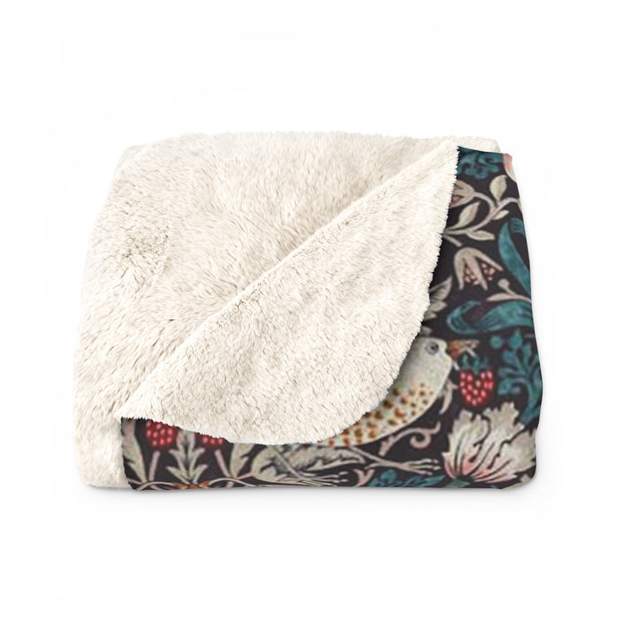William Morris Strawberry Thief Mulberry Fleece Lined Blanket