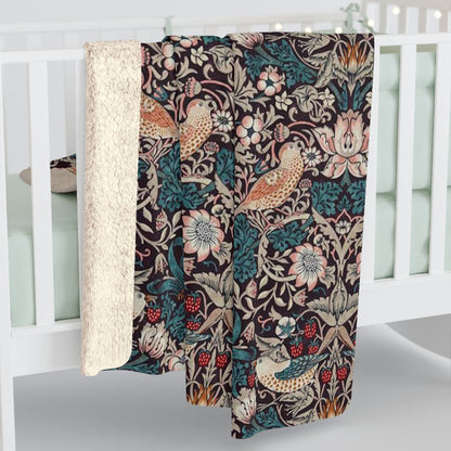 William Morris Strawberry Thief Mulberry Fleece Lined Blanket