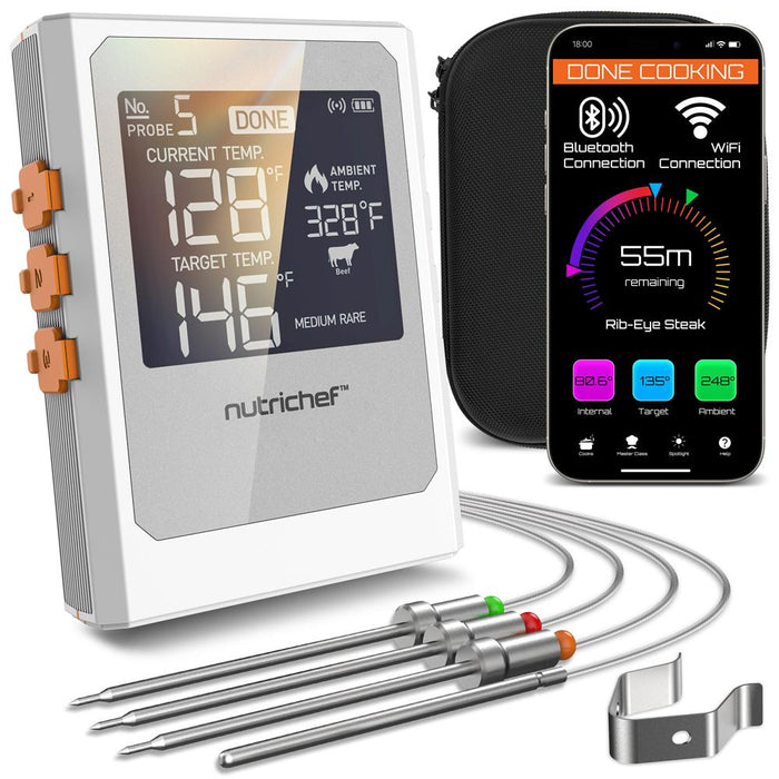 Wireless Meat Thermometer, Remote Alerts, 2 Stainless Probes, Digital Display