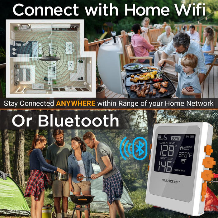 Wireless Meat Thermometer, Remote Alerts, 2 Stainless Probes, Digital Display