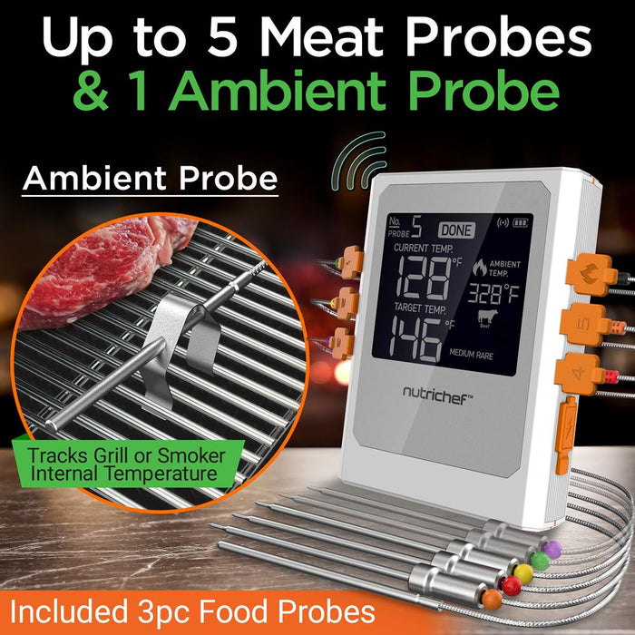 Wireless Meat Thermometer, Remote Alerts, 2 Stainless Probes, Digital Display