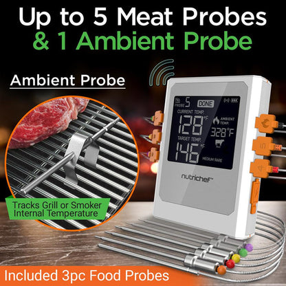 Wireless Meat Thermometer, Remote Alerts, 2 Stainless Probes, Digital Display