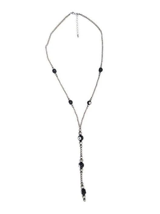 XL 8 Ball Silver Pearl Lariat Necklace