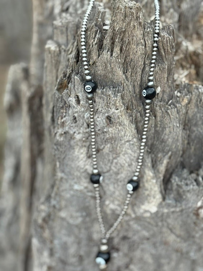 XL 8 Ball Silver Pearl Lariat Necklace