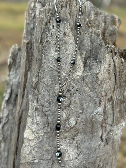 XL 8 Ball Silver Pearl Lariat Necklace
