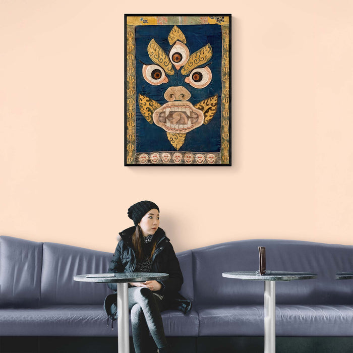 Yellow Mahakala: Wrathful Ancient Tibetan Deity | Devotional Temple Wall Art | Altar Room Meditation Fine Art Print