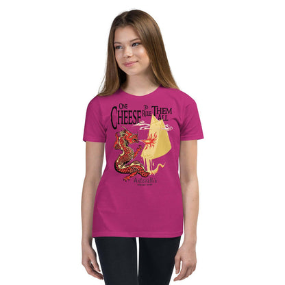 Youth short sleeve t-shirt with "One Cheese to Rule them All" design in vibrant colors.