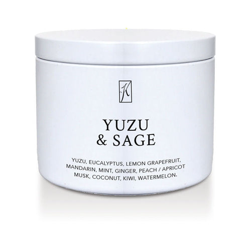 Yuzu & Sage Scented Candle Tin on a white background by Kringle Candle