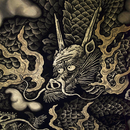 Zen Gold Dragons | Kennin-ji 1202 AD Temple Ceiling Art | Kyoto Japan Zendo Zazen | Vintage Serpent Snake Fine Art Print