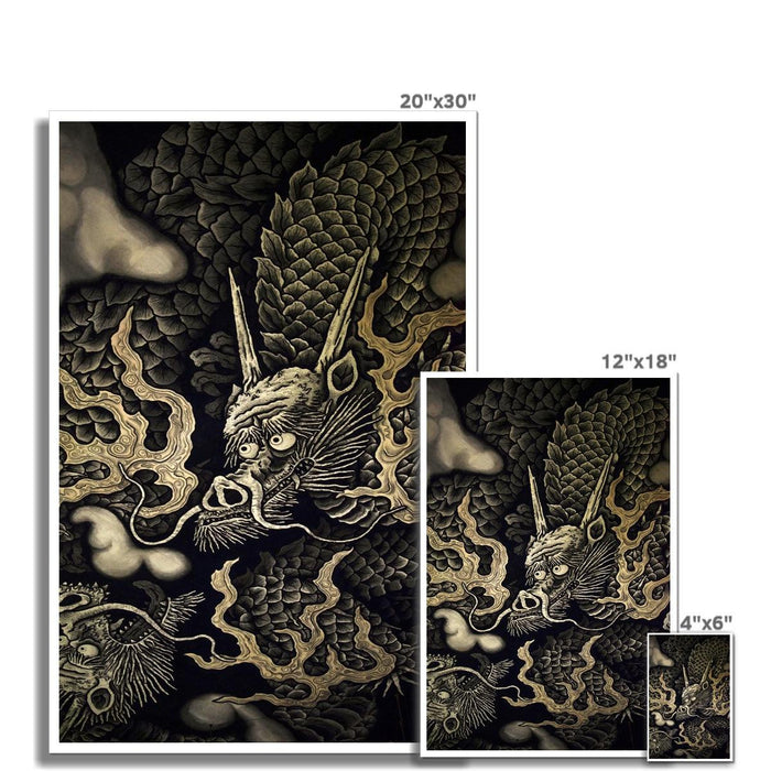 Zen Gold Dragons | Kennin-ji 1202 AD Temple Ceiling Art | Kyoto Japan Zendo Zazen | Vintage Serpent Snake Fine Art Print